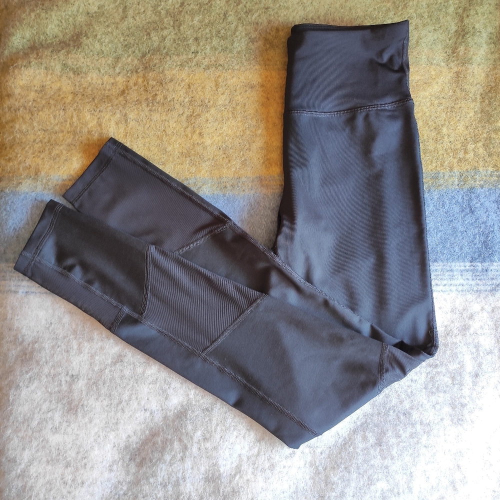 EXP CORE Asymmetrical Mesh Panels Black Yoga Athletic Workout Tights Leggings XS - Picture 5 of 8